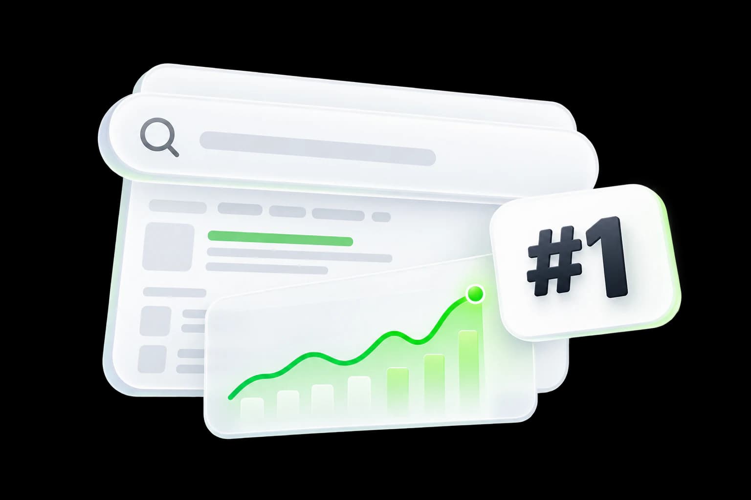 Search interface with a rising performance chart and number one ranking
